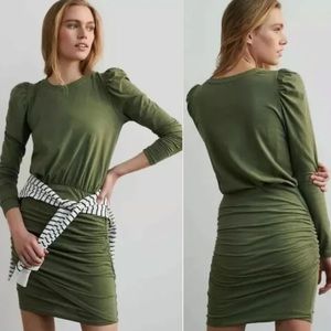 • Sundry • Anthropologie Fern Puff-Sleeved Mini Dress Moss Green